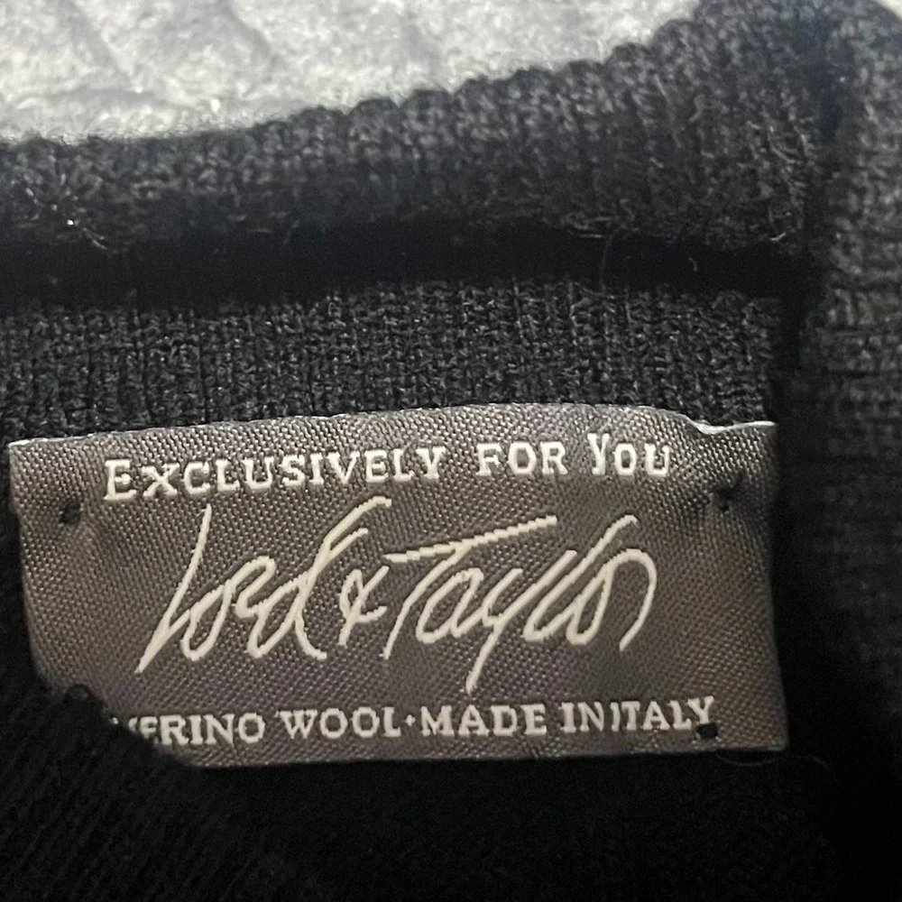 Lord & Taylor Sweater Mens Black‎ Merino Wool Ribbed Mock Neck Large